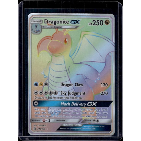 Collectible 2019 Unified Minds Pokemon Dragonite GX Rainbow Secret Rare FA HR #248/236 Trading Card