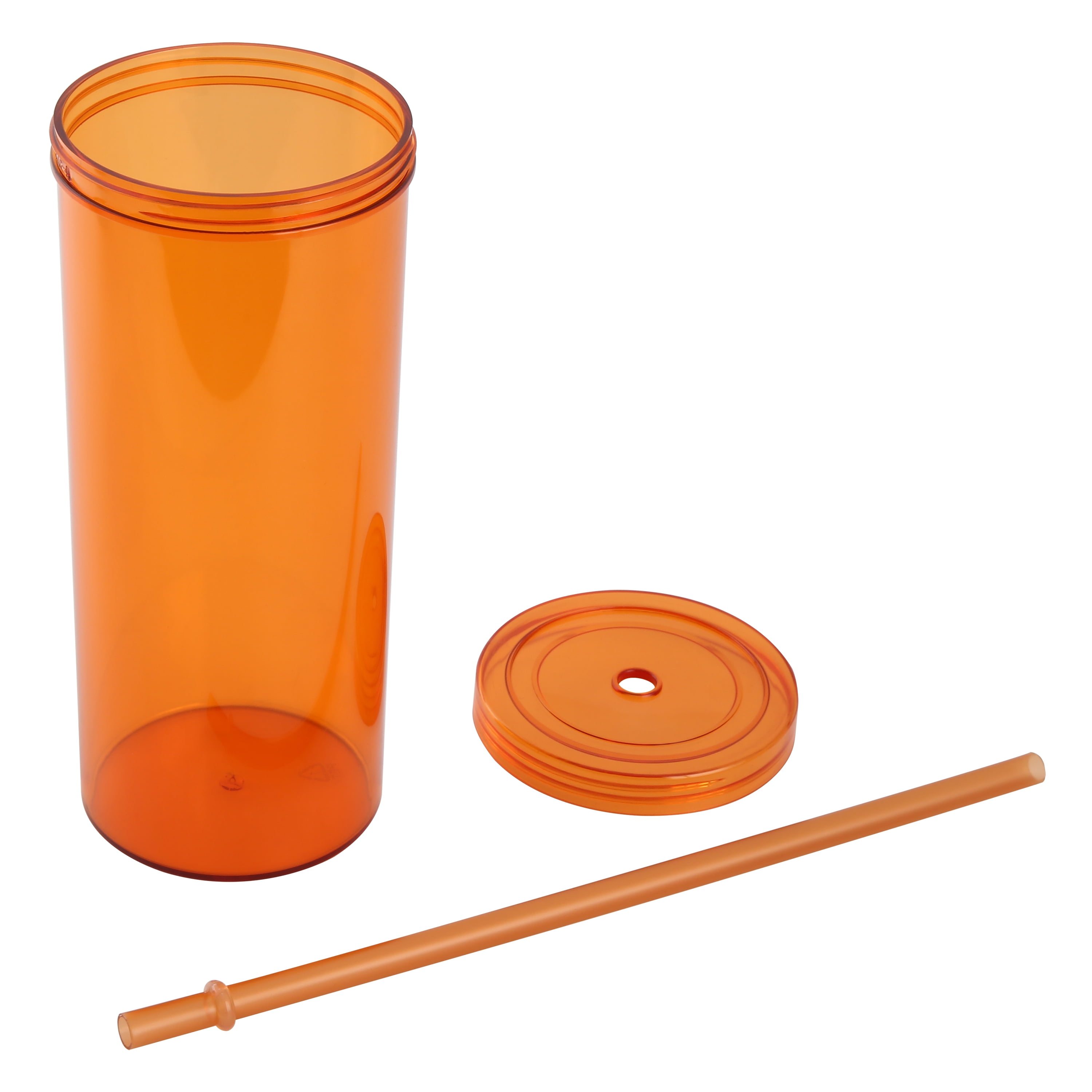 Mainstays Plastic 20oz Orange Tumbler with Screw Top Lid and Straw