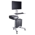 thumbnail image 1 of Rolling Desktop PC Workstation Mobile Computer Cart 25x22x69" Monitor Mount 4-wheel Printer CPU Holder Desk Silver Yescom Modern, 1 of 11