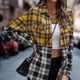 thumbnail image 2 of Camisa de mujer Blusa con estampado de cuadros Manga larga Solapa con botones para invierno Otoño Amarillo XL, 2 of 6