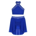 thumbnail image 5 of Doomiva Kids Girls 2 Piece Lyrical Latin Jazz Dance Outfit Sparkly Rhinestone Crop Top with Irregular Hem Skirts Set Blue 14, 5 of 7