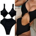 thumbnail image 2 of Sngxgn Women's Swimsuit Bathing Suit V Neck Ruffled Swimwear Adjustable Straps(Black,M), 2 of 7