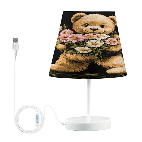 BZSMCE Table Lamp Creative Cute Bear Holding Flowers Simple Pattern Night Light