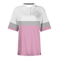 thumbnail image 5 of WREESH Women's Color Block Henley Shirts Short Sleeve Turndown Collar Button Blouse with a Trendy Color Block Design Casual Fashion Top Pink, 5 of 5