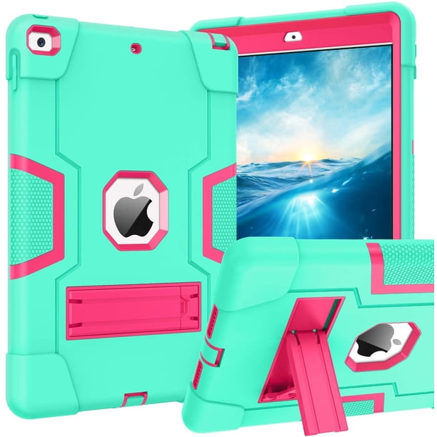 iPad 9th Generation 10.2 Case 2021, iPad 8th/7th Generation Case iPad 10.2 2020/2019 Case Kickstand Heavy Duty 3 en 1 High Impact Full-Body Rugged Shockproof Funda protectora para tablet Verde/Rosa Adepaton WMCH-338