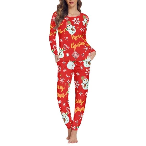 Conjunto de pijama de manga larga con estampado navideño para mujer, ropa de dormir informal, Jersey, a pedido, 2 piezas