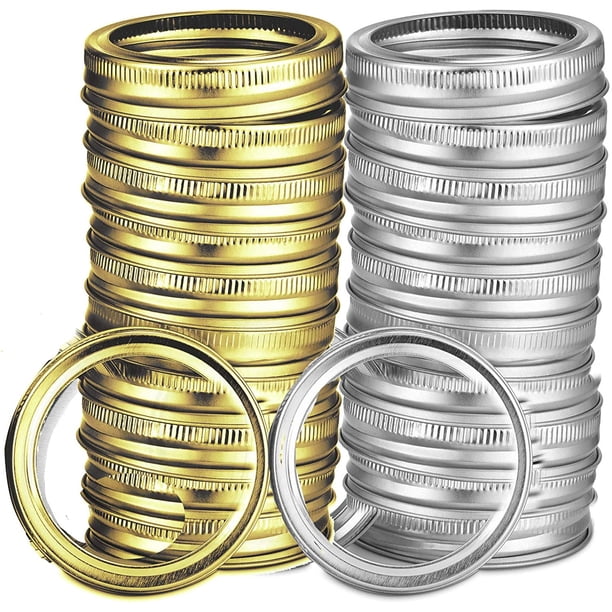 Anillos de metal de repuesto para tarros de enlatado de boca regular Bandas de enlatado de tipo partido Bandas de tarro de tornillo prácticas Anillos de bandas de metal de hojalata a prueba de fugas, compatibles con tarro de albañil Sincero Electrónica
