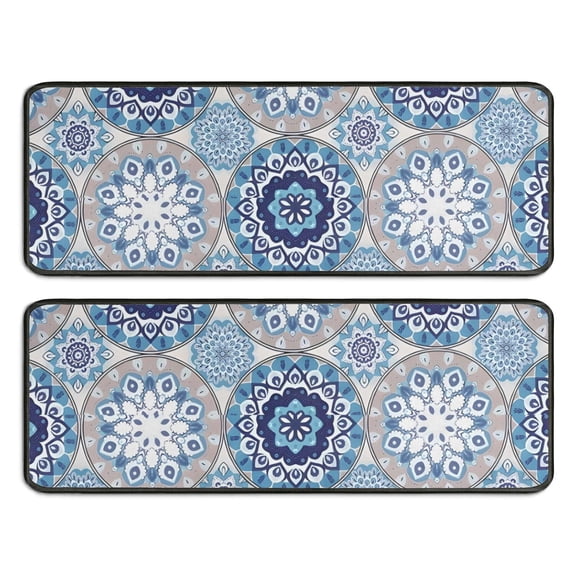 Kitchen Rugs Sets Of 2,Blue Ethnic Mandala Pattern Anti Fatigue Kitchen Mat Rugs Non Slip Washable,Decorative Kitchen Floor Mats for Kitchen,Sink,Laundry,17"x47" 17"x47"