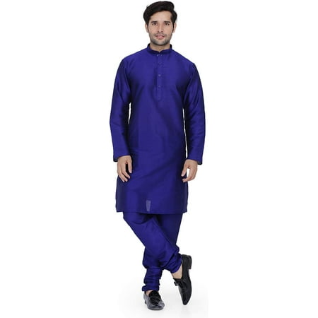 

Royal Kurta Mens Raw Silk Kurta Pyjama Set Blue 42