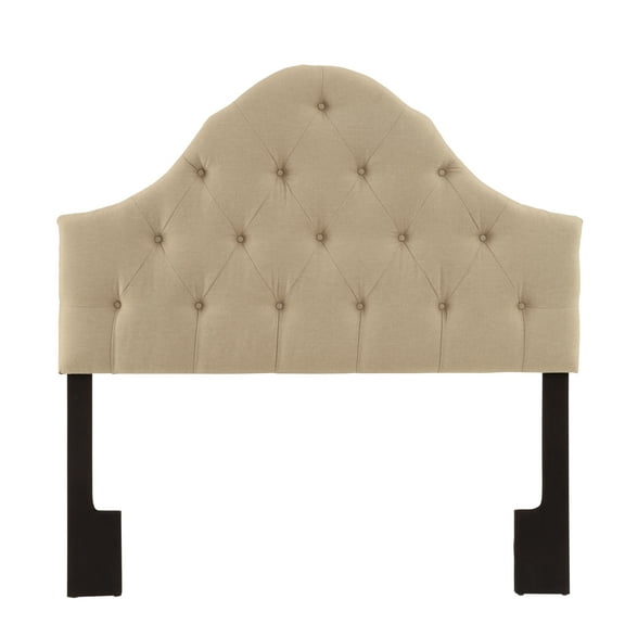 Curved Button Tufted Upholstered Queen Headboard in Hayden Beige