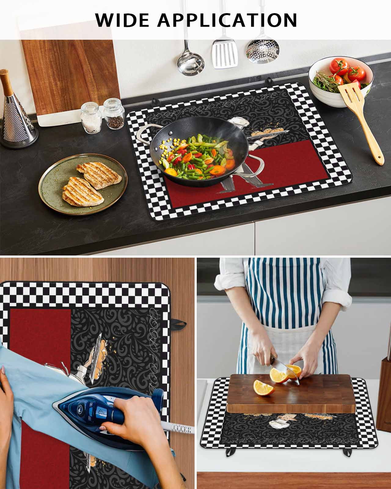 Large Induction Cooktop Protector Mat Chef Stove Top Covers for Electric Stove, Cartoon Cute Watercolor Cooking Red Black Decorative Stove Burner Cover Mats, Glass Top Stove Cover