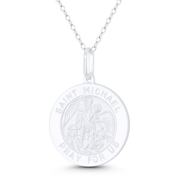 St. Michael the Archangel, "Patron Saint of Warriors, Law Enforcement, & Protectors" 21mm (0.8in) Medallion Pendant & Chain Necklace in .925 Sterling Silver