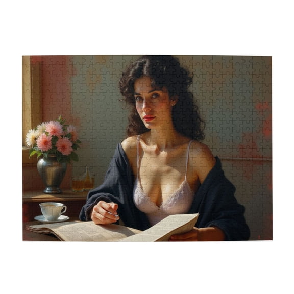 500 Piece Jigsaw Puzzle For Adults Woman Reading Newspaper Sunlit Portrait Vintage Aesthetic Challenging & Relaxing Puzzles Great Gift Idea 20.5X15In