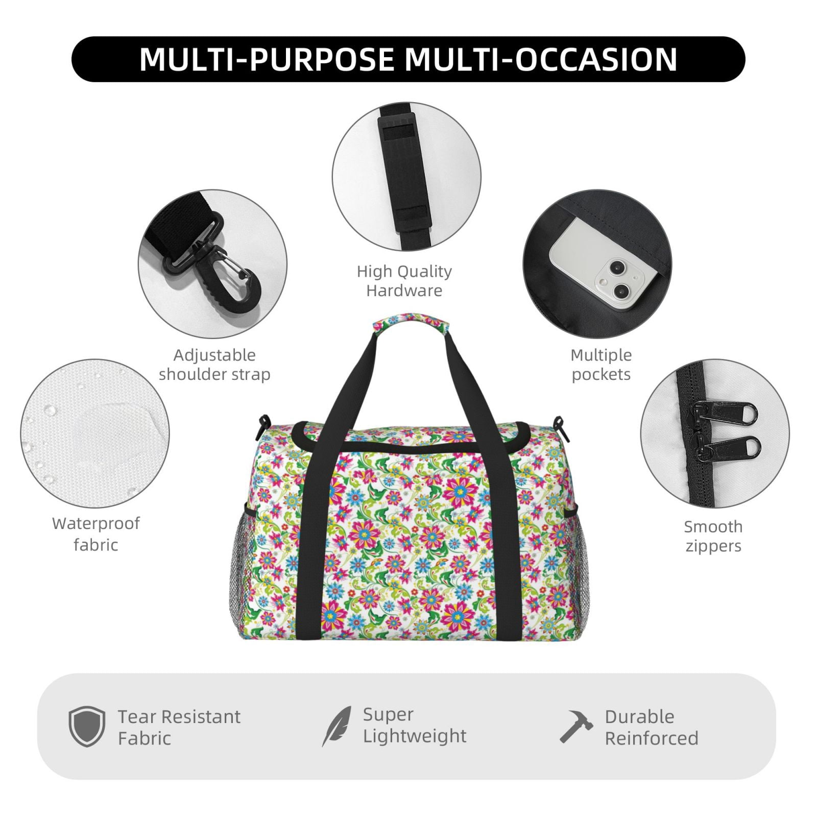 Fuzoiu Vector Mexican Otomi Style Bright Print Travel Duffle Bag,Carry On Tote Bags,Duffel Bag,Sport Gym Bag, Hospital Bag for Labor and Delivery, Overnight Bag,Luggage Bag