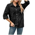 thumbnail image 2 of LOVZFMLL Vestes pour Femmes Mode Couleur Col à Revers Style Amincissant Manche Veste en Denim, 2 of 6