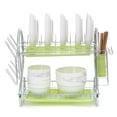 thumbnail image 6 of Dish Drying Rack, 2/3 Tier Plate Drainer, Bowl Shelf Storage Organizer w/Utensil Holder, Cup Hanger, Drain Board Tray for Sink Cabinet Kitchen Counter Top Dining Accessories, Chrome Plated, 6 of 6
