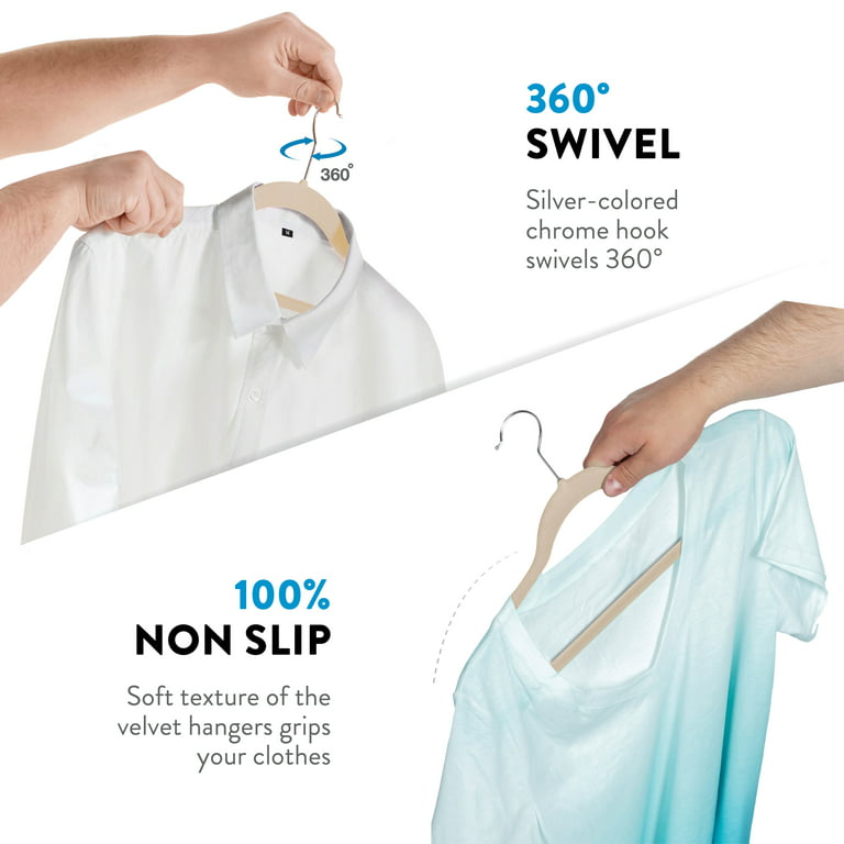 Zober Velvet Hangers 100 Pack - Heavy Duty Gray Hangers for Coats, Pants & Dress  Clothes - Non Slip Clothes Hanger Set - Space Saving Felt Hangers for  Clothing