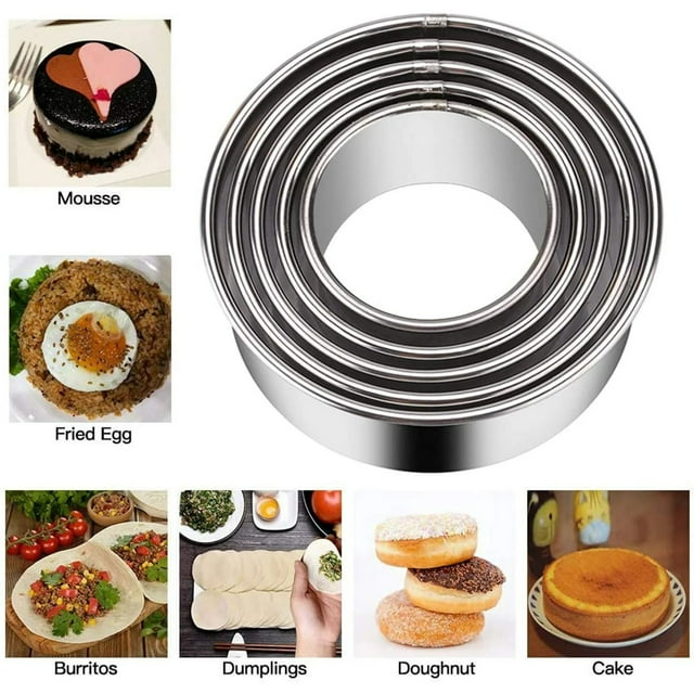 Biscuit Cookie Cutters Set, Stainless Steel Circle Round Cookie Biscuit Cutters in Graduated Sizes Shape Molds for Pastries Doughs Doughnuts, 5 Pieces, Multisize