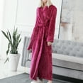 thumbnail image 4 of Homgro Women's Plush Long Robe Soft Cozy Long Sleeve Full Length Fuzzy Fleece Bathrobe Spa Hot Tub Hotel Bath Belted Winter Fluffy Maternity Warm Kimono Pocket Rose Small-Medium, 4 of 5
