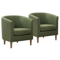 Barrel Accent Chair Set of 2, Modern Comfy Living Room Chairs with Armrest Reading Chair, Cozy Soft Padded for Small Space Bedroom Reception Room Cafe (Green)