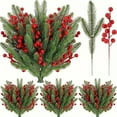 thumbnail image 4 of 1 Pcs Artificial Pine Branches with Red Berries 10.23 Inch Christmas Greenery Stems Faux Evergreen Pine Needles for Wreaths Garlands Centerpieces DIY Crafts Home Christmas Decor, 4 of 7