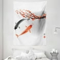 thumbnail image 1 of Japanese Tapestry, Koi Carps Couple Swimming with Cherry Blossom Sakura Branch Culture Design, Wall Hanging for Bedroom Living Room Dorm Decor, 60W X 80L Inches, Vermillion Grey, by Ambesonne, 1 of 2