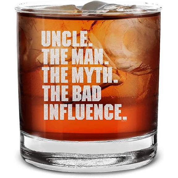 Shop4Ever® Uncle. The Man. The Myth. The Bad Influence. Engraved Whiskey Glass Uncle Birthday Gift (11oz.)