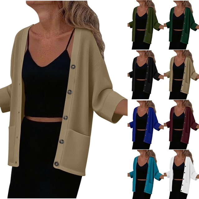 Top marrón,Cárdigan de manga larga para mujer, blusa con cuello abotonado y bolsillos, poliéster suave, ropa informal para el hogar, sopatenor