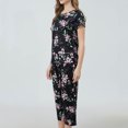 thumbnail image 4 of Jamicy Pajamas for Women Set Printed Short Sleeve Top with Drawstring Capris Ladies Pajama Set Comfortable Round Neck Loungewear, 4 of 7