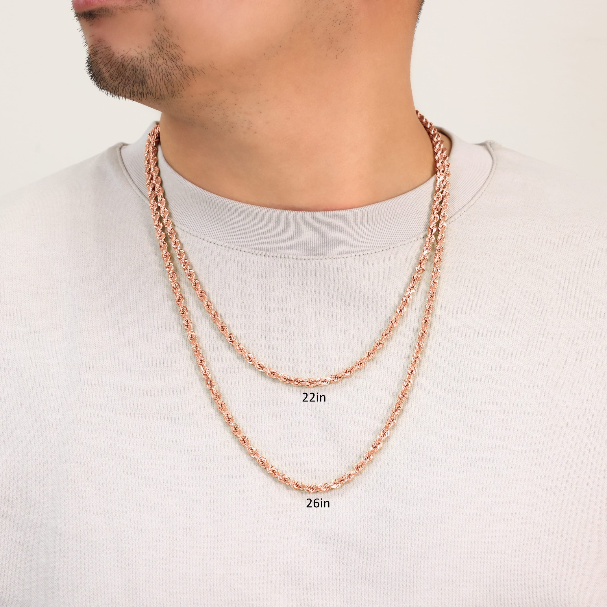 Nuragold 14K Real Rose Gold Rope Diamond Cut Chain Necklace 16"-30" (1.5mm-6mm) Italian Jewelry for Men & Women
