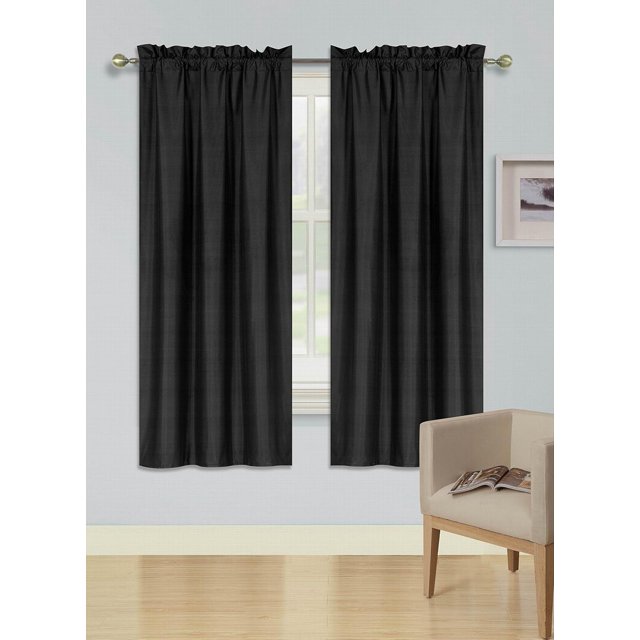 1 Ensemble Rideau de Fenêtre Texture Lisse en Microfibre Doublé Poche pour Tringle Occultant 63 Pouces R64 (Noir)