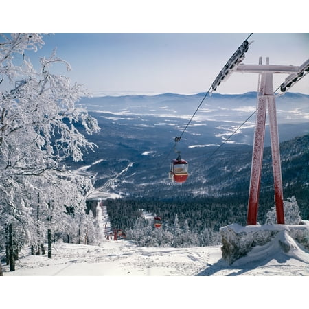 - 1970s Scenic From Top Of Mountain Ski Slope Looking Down Into Valley Ski Lift Red Cars Snow Vista Print By Vintage