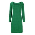 thumbnail image 6 of SMihono Fashion Women's Long Sleeve Sweater Dress Slim Fit Solid Dresses Square Neck Bodycon Ribbed Knit 2025 Spring Casual Dresses for Women Green 4, 6 of 9