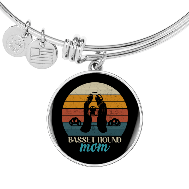 Basset Hound Mom Bracelet Stainless Steel or 18k Gold Circle Bangle