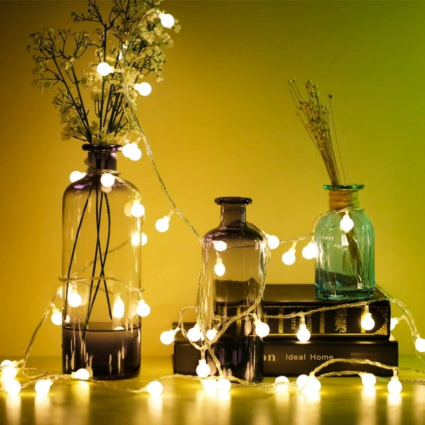 Luces de cadena de globo, 6M 40 piezas LED luces de hadas que funcionan con batería, decoración de iluminación brillante y monocromática de dos modos para Navidad, dormitorios interiores y exteriores