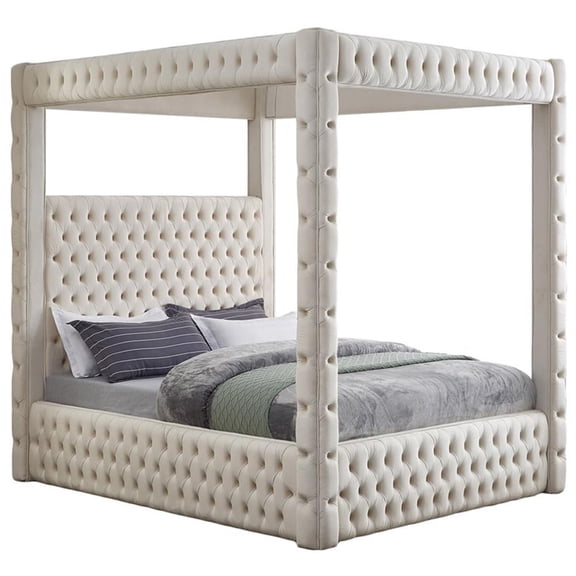 Pemberly Row Modern / Contemporary Cream Finish Velvet King Bed