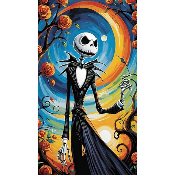 Jack and Sally DIY 5D Diamond Painting Kit Art Adult Painting Kit Crafts Beginner Diamond Art Halloween Diamond Painting Home Wall Decoration Gift 12X16 Inch
