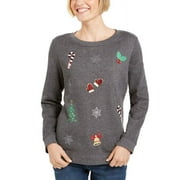 Karen Scott Women's Embellished Sweatshirt Gray Size Petite Medium