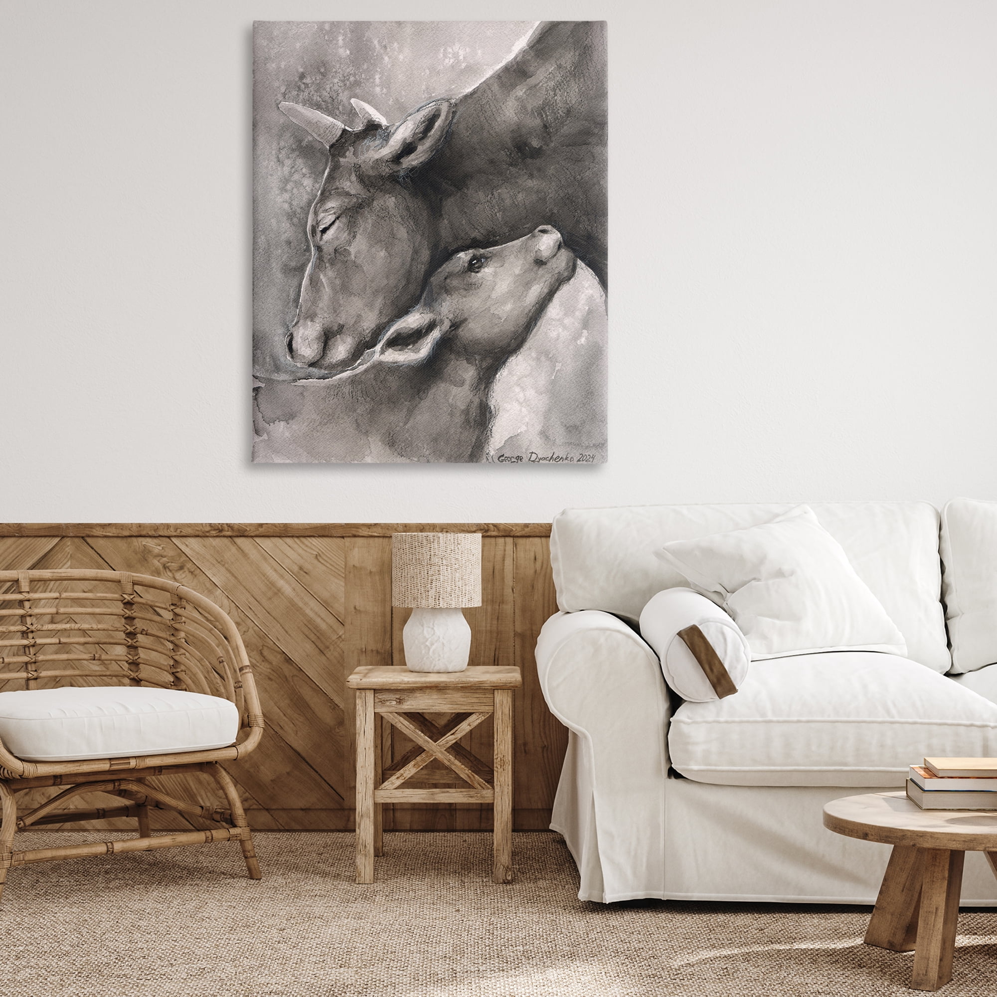 Stupell Industries Mother Cow & Calf Animals Drawing Wrapped Canvas Art Print Wall Art, 36 x 48
