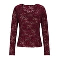thumbnail image 6 of LWavelet Crew Neck Lace Blouse Womens Plus Size Long Sleeve Fitted Soft Stretch Daily Casual Top Wine XL, 6 of 7