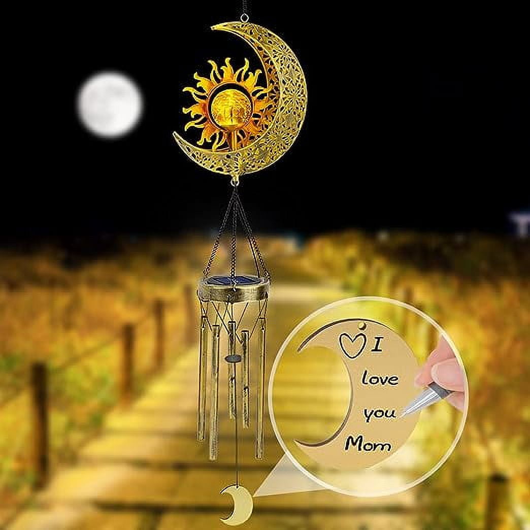JYPS Sun Moon Solar Wind Chimes, 47-Inch Large Waterproof Windchimes for Outside with Glowing Crackle Glass Ball, Garden Patio Yard Decor Mother's Day Birthday Unique Gifts for Women Mom Grandma Wife