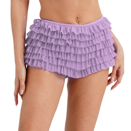 Alvivi Women s Tiered Ruffled Bloomers Shorts Bowknot Trim Low Rise Booty Shorts Clubwear Lavender S