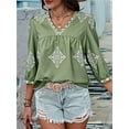 thumbnail image 5 of Women'S Casual V Neck Floral Print Chiffon Blouses 3/4 Sleeve Boho Summer Tops Shirts Green XXL, 5 of 9