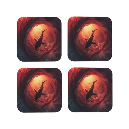 

Fuzoiu Shark Underwater Vortex Print Leather Coasters Set Drink Coasters Set of 4 for Tabletop Protection Durable PVC Coasters Home Décor and Housewarming Gift-Square
