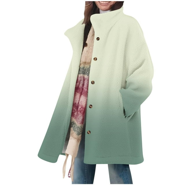 Lovzfmll Veste Décontractée pour Femmes, Hiver Quotidien Imprimé Col Ample Bouton Manches Longues Vert Armée, M