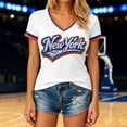 thumbnail image 2 of HCYSFG Women's New York Rhinestone Top Ladies Athletic Active Basketball V Neck T Shirt Summer Short Sleeve Sporty Textured Performance Fan Tee, 2 of 4