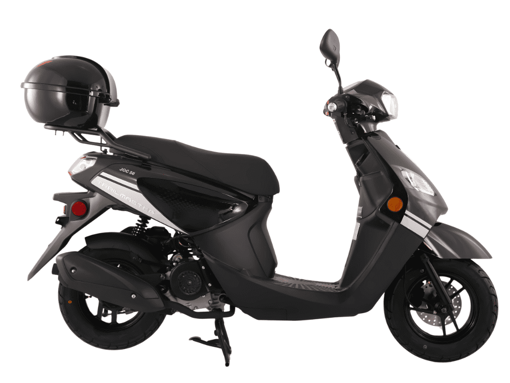 TrailMaster Flash 50 Scooter / Moped, 49.6cc 4-Stroke Engine, Electric & Kick Start, Locking Trunk, Top Speed 25 MPH (Black)
