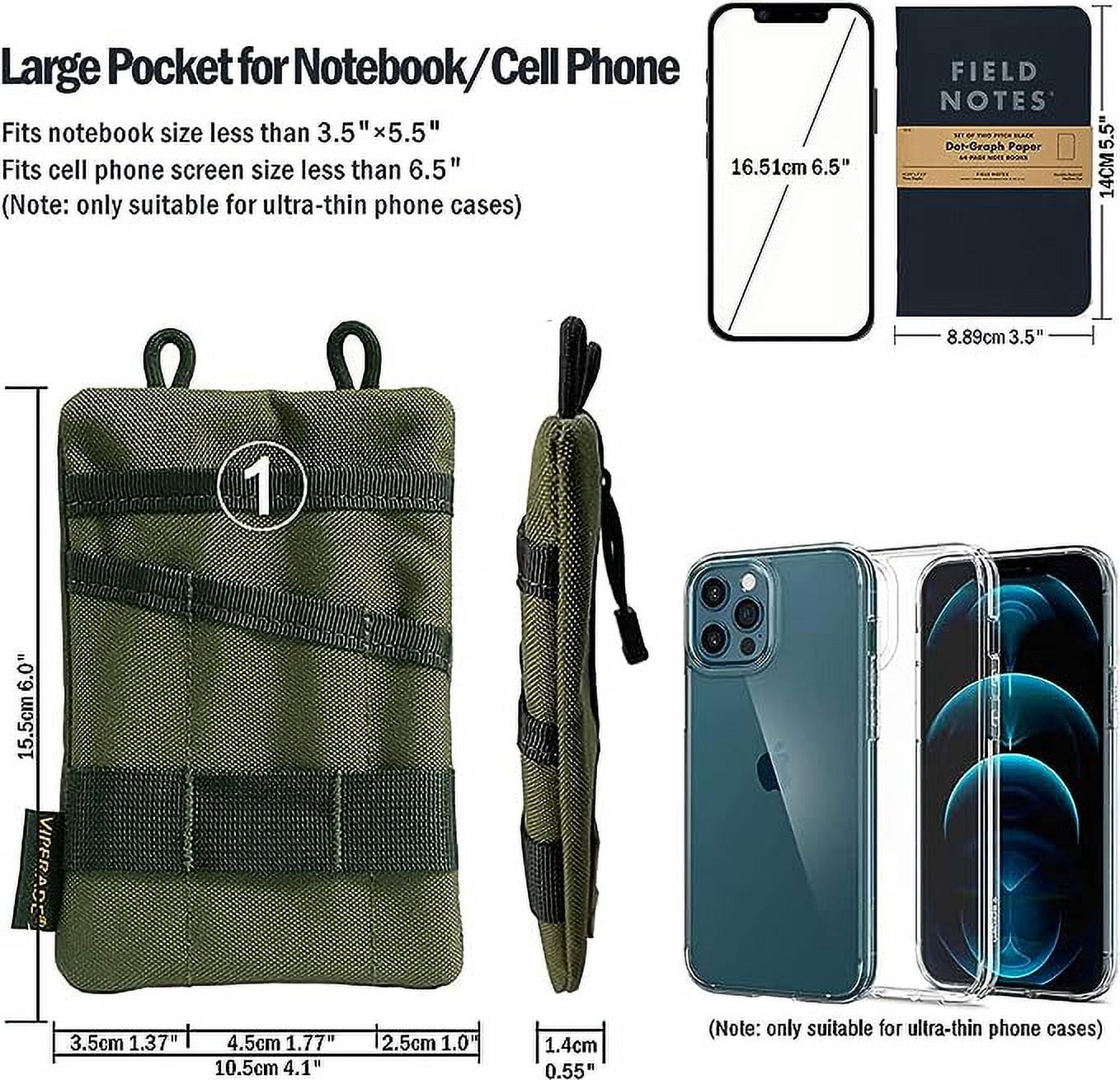 VIPERADE VE1 Pocket Organizer, Tool Pocket Organizer for Men, Pocket Organizer Storage EDC Gears, Best Gift to Keep Organized, Hold Your Flashlight/Pocket Knife, Tactical Pen, Notebook (Green)