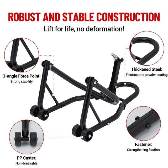 Kojooin Motorcycle Rear Wheel Lift Stand with V and L Fork Support Heads, Clamp Plates and Universal Fit for Maintenance