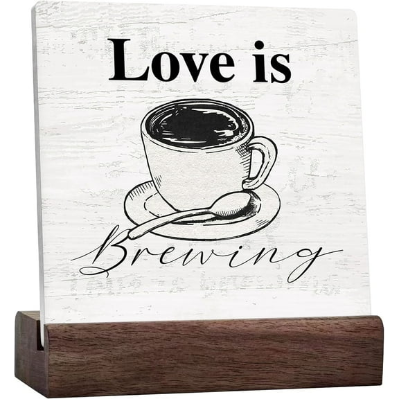 Coffee Bar Sign Love Is Brewing Ceramic Desk Sign Desk Decor, Coffee Decorations For Coffee Bar Sign Decorations For Kitchen Coffee Bar Coffee Station Wall Tabletop Shelf Decor